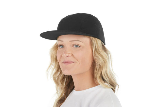recycled-poly-flat-brim-5-panel-hat-b2 WebPDP-HAT003002_Recycled_Poly_Flat_Brim_5Panel_Hat_Black_Studio_Harper_Studios_0723_Front_2__HAT003002OS.jpg