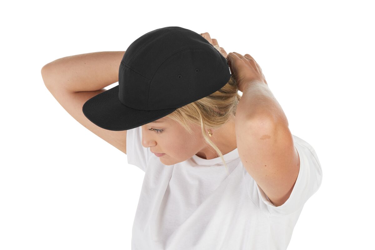 recycled-poly-flat-brim-5-panel-hat-b2 WebPDP-HAT003002_Recycled_Poly_Flat_Brim_5Panel_Hat_Black_Studio_Harper_Studios_0723_Side_4__HAT003002OS.jpg